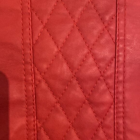 Ci Sono by Cavalini Red Faux Leather Moto Jacket Women’s Size Medium Quilted - Picture 6 of 8